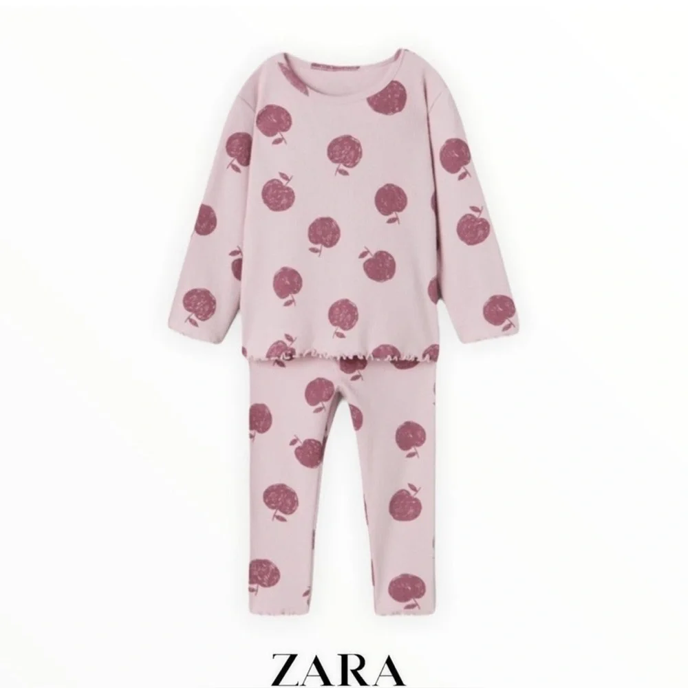$13 ADD ON ZARA Kids | Pink | Apples Ribbed Top Set 2-3Y Tee Lettuce Edged Girls